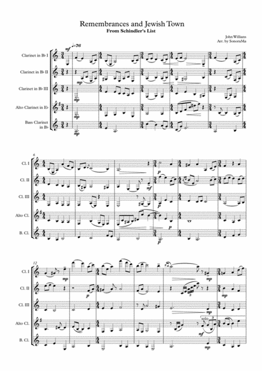 Theme From Schindler's List - Clarinet Quintet