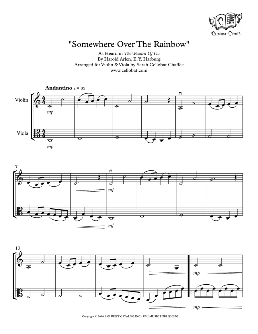 Over The Rainbow by Judy Garland String Duet - Digital Sheet Music