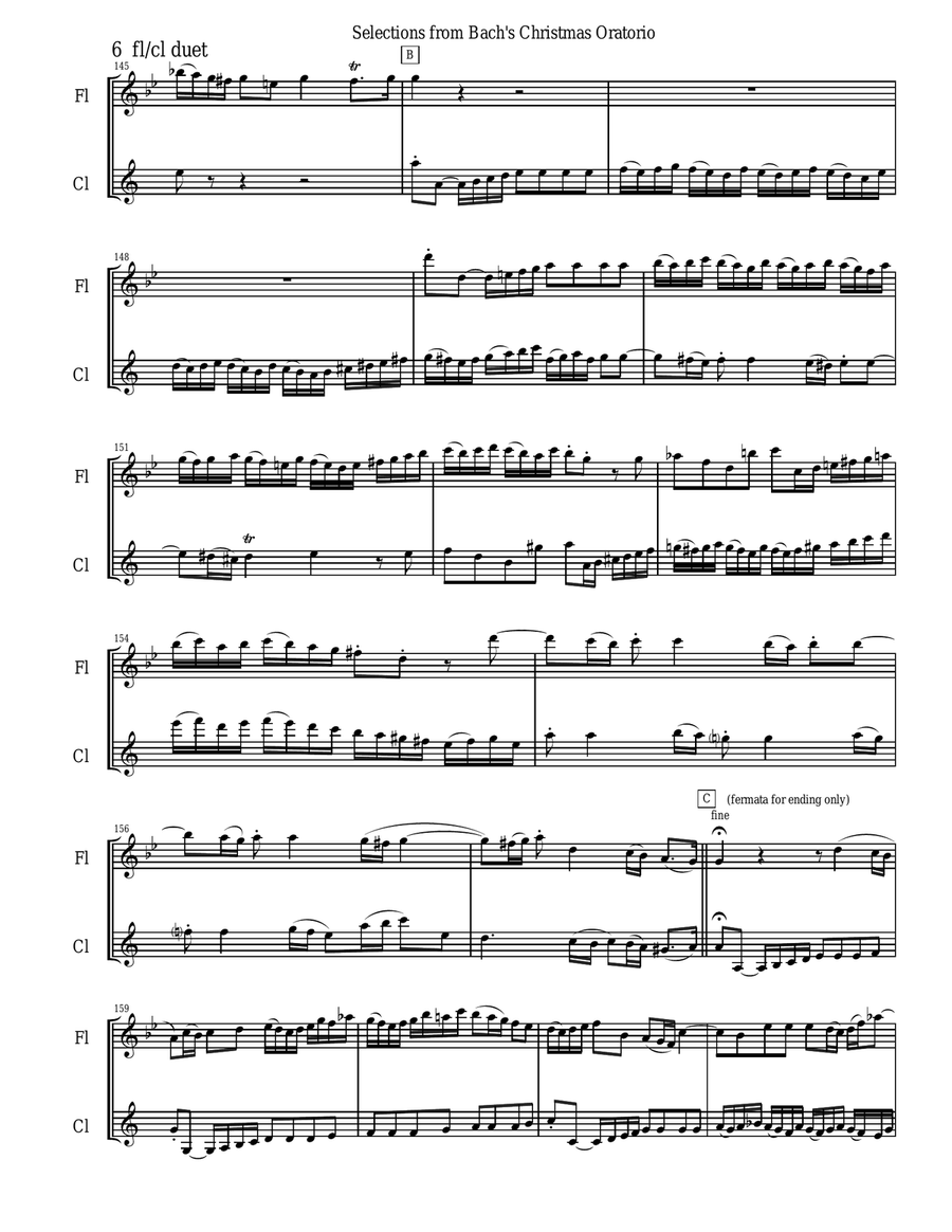 Bach's Christmas Oratorio Selections for Flute and Clarinet Duet Woodwind Duet scores gallery preview page 6