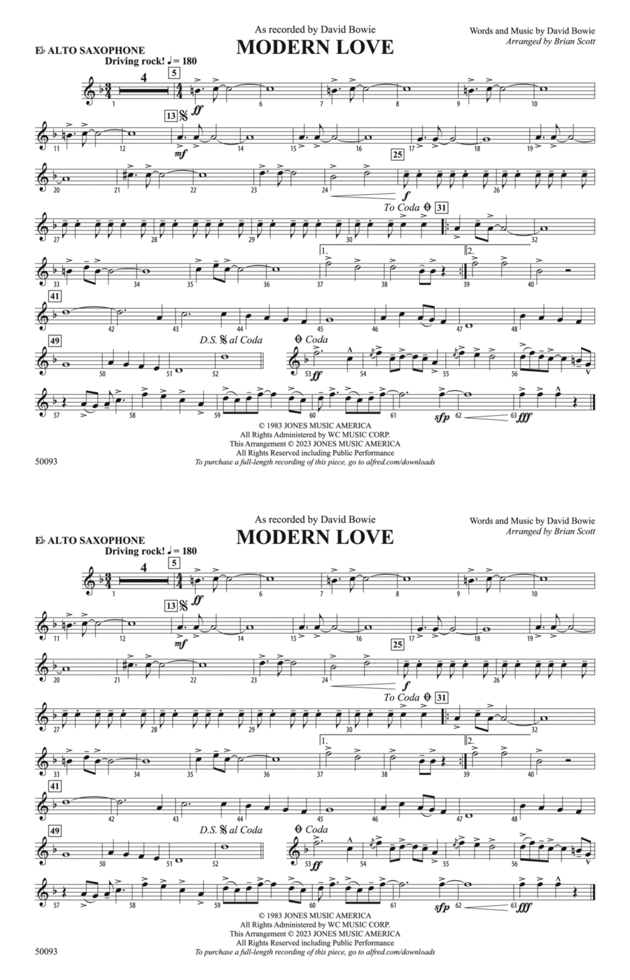 Modern Love: E-flat Alto Saxophone Marching Band scores gallery preview page 1