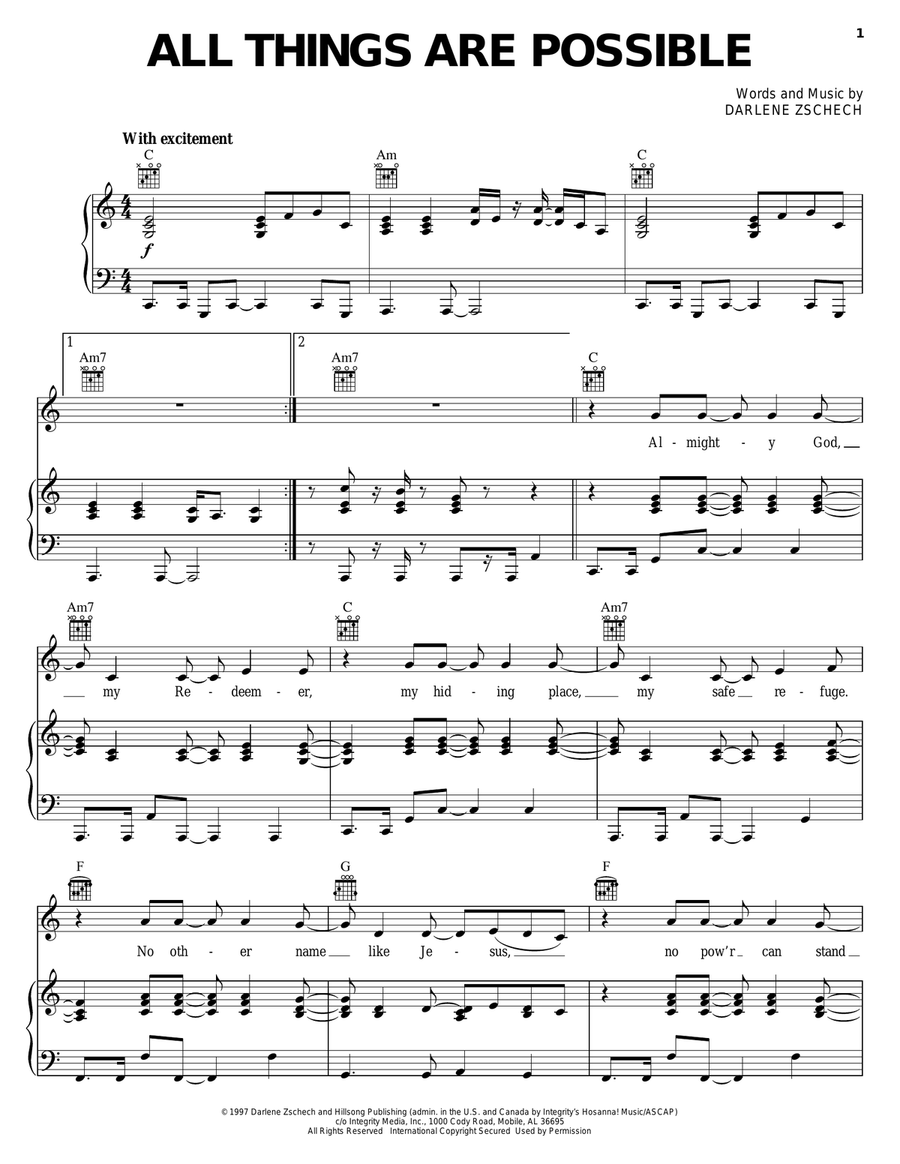 All Things Are Possible Piano, Vocal, Guitar scores gallery preview page 1