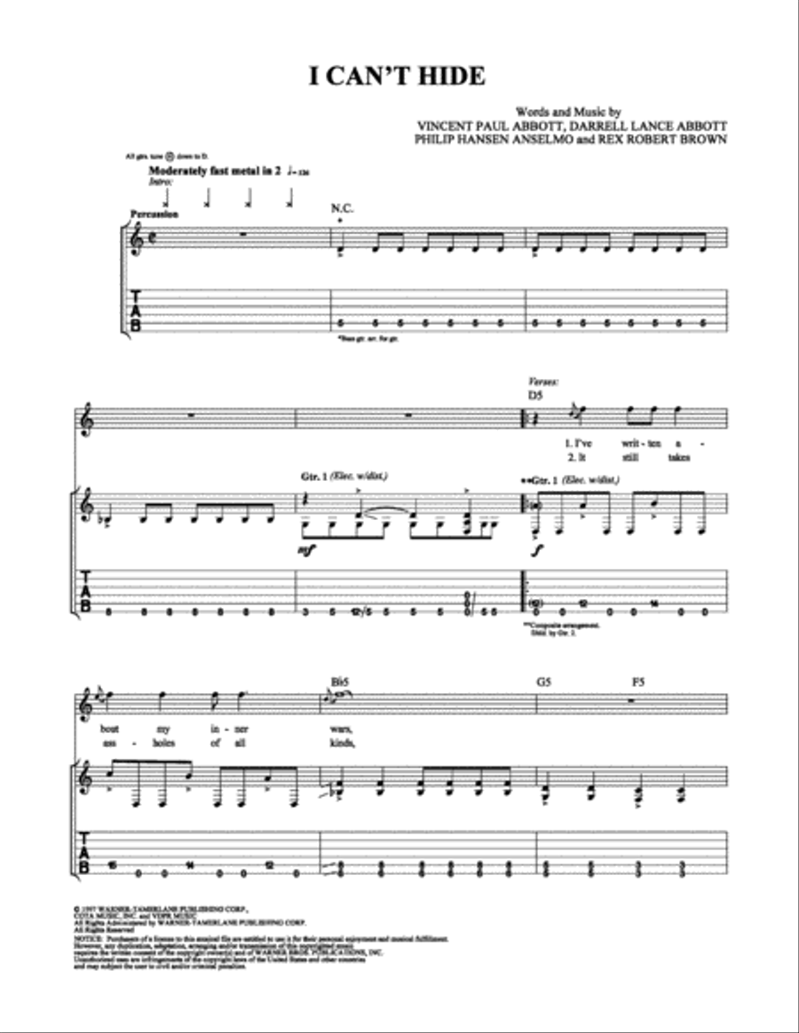 I Can't Hide Electric Guitar scores gallery preview page 1