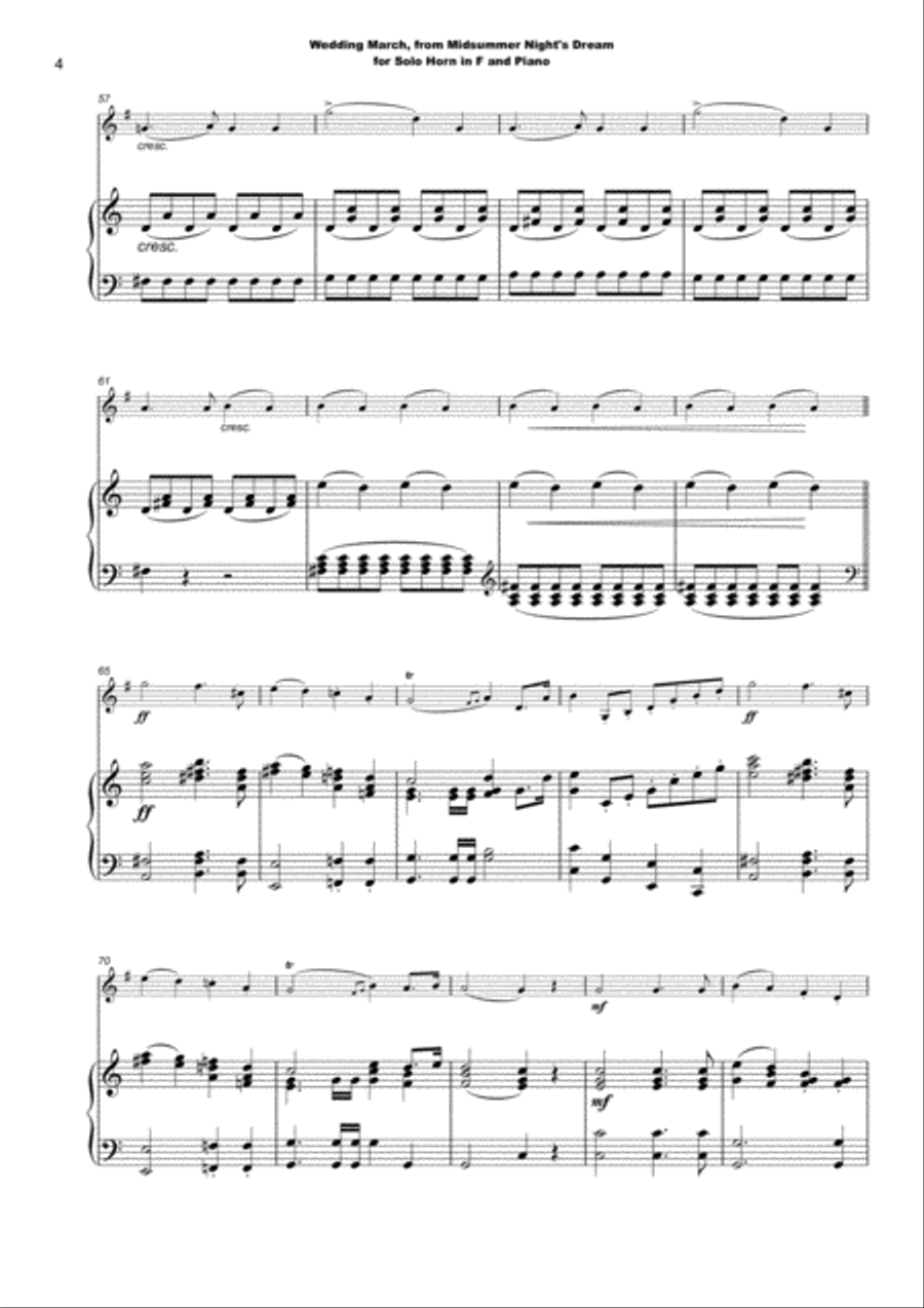 Wedding March by Mendelssohn, for Solo Horn in F (French Horn) and Piano Piano scores gallery preview page 5