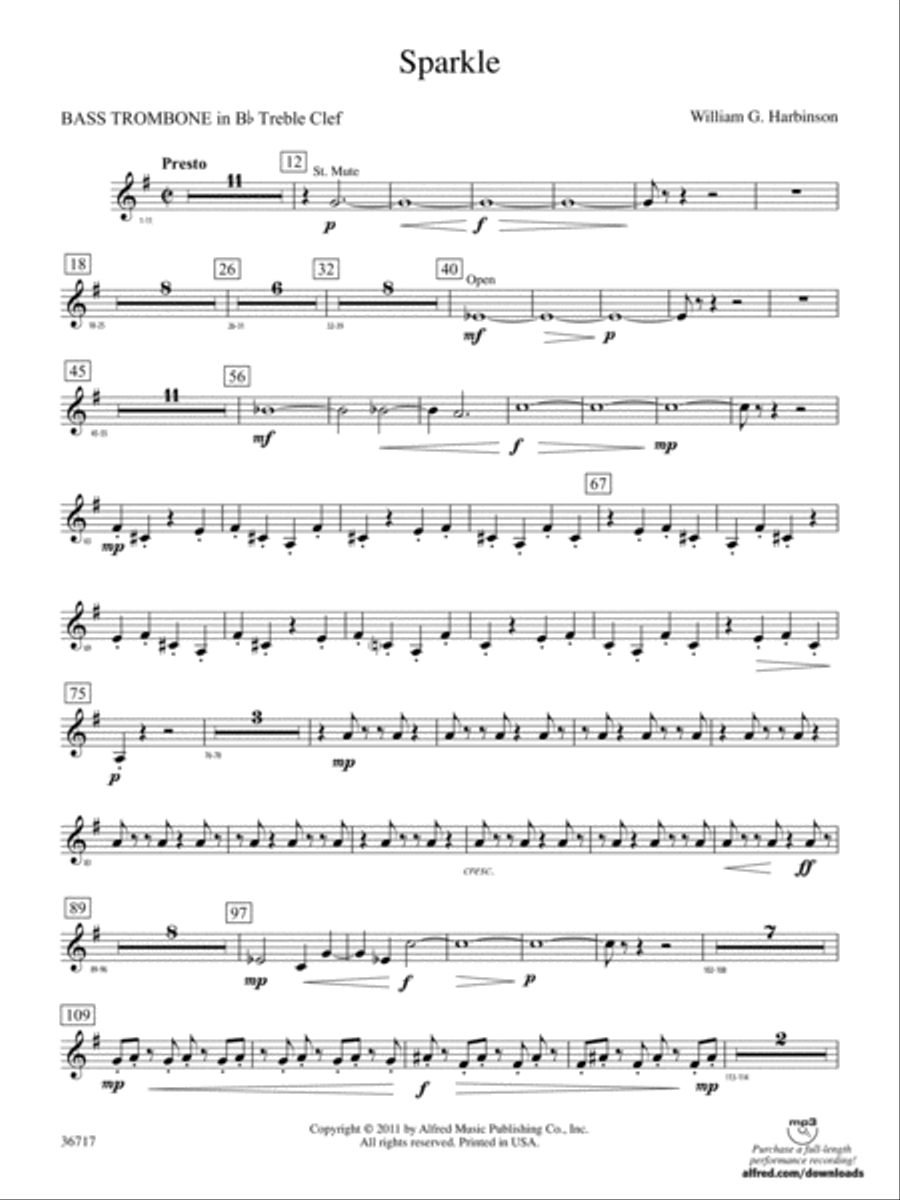 Sparkle: (World Part) 3rd B-flat Trombone T.C. Concert Band scores gallery preview page 1