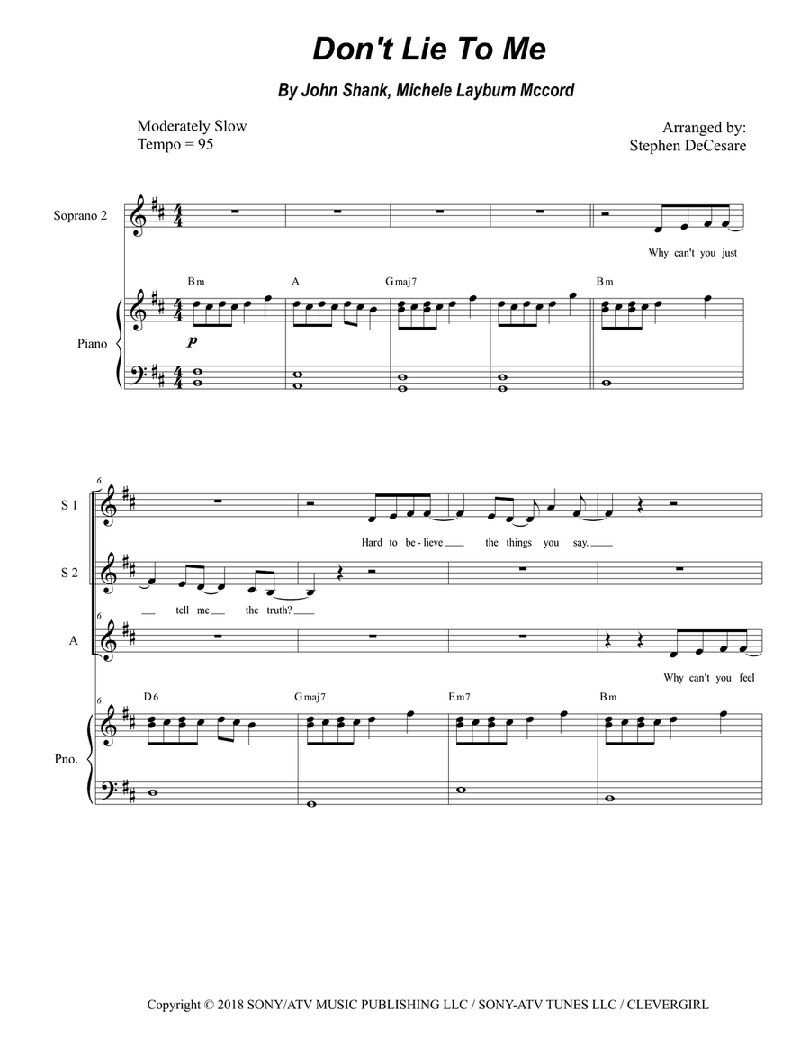 Don't Lie To Me SSA scores gallery preview page 1
