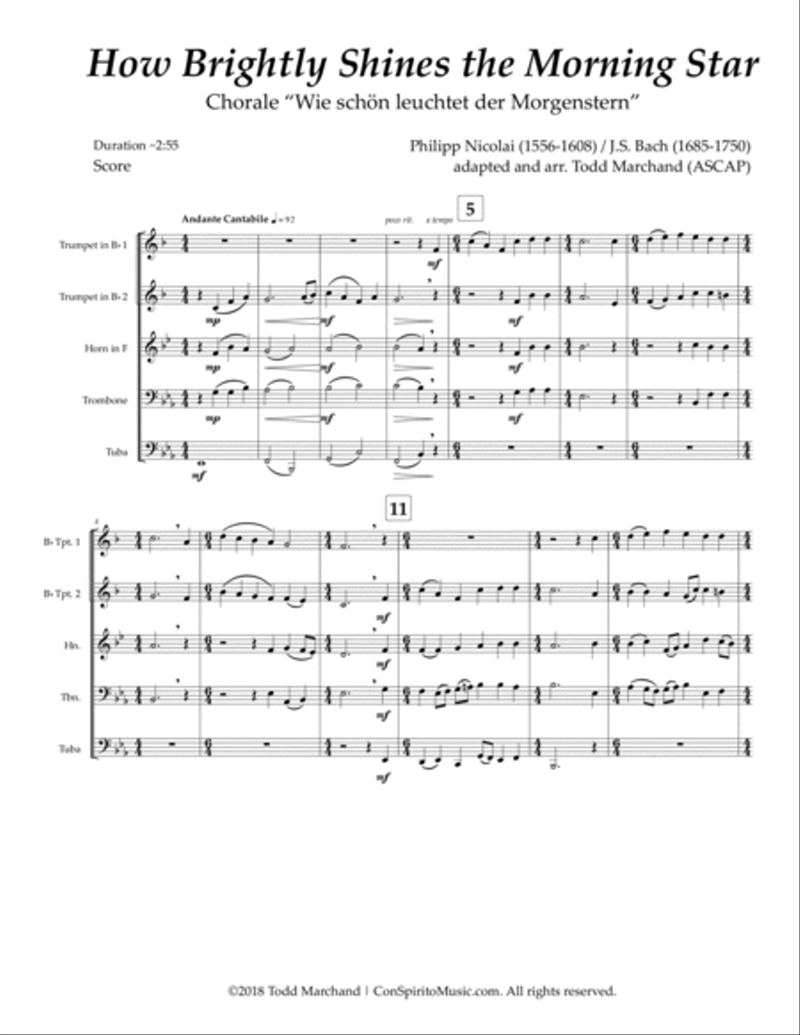 How Brightly Shines the Morning Star - brass quintet Brass Quintet scores gallery preview page 2