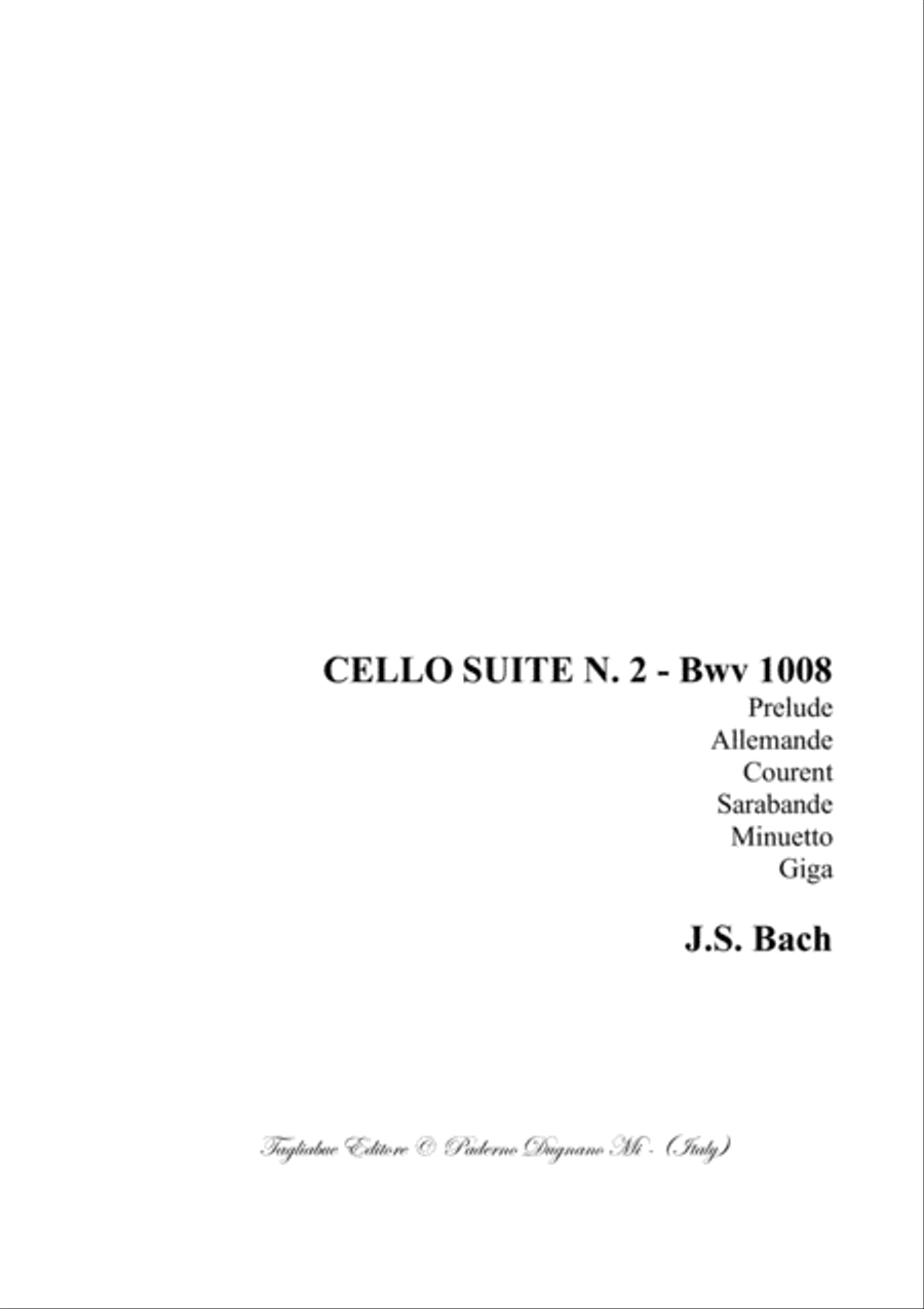 CELLO SUITE N. 2 - Bwv 1008 - Prelude, Allemande, Courent, Sarabande, Minuetto, Giga Cello Solo scores gallery preview page 1