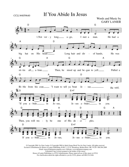 IF YOU ABIDE IN JESUS by Gary Lanier (Lead Sheet with chords and lyrics) image number null