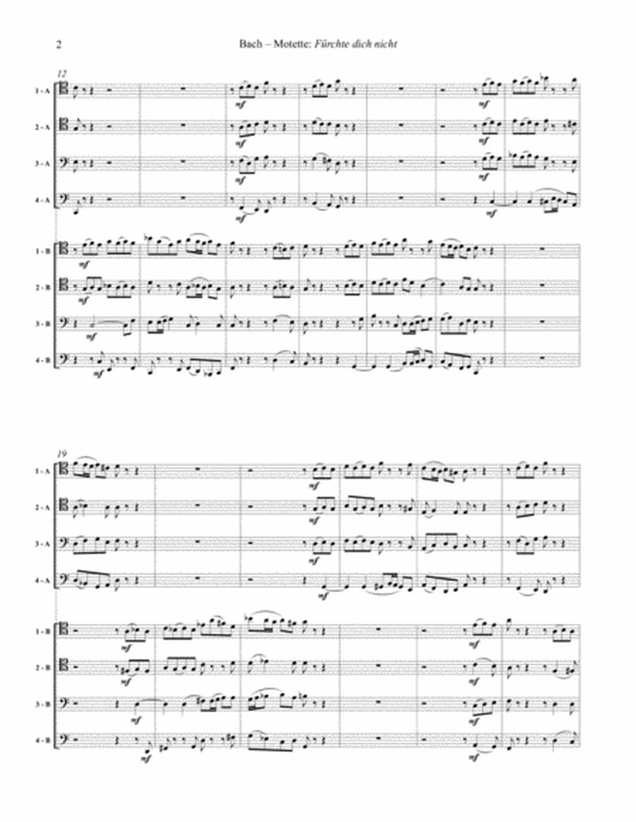Motet Fürchte dich nicht (Do not fear) BWV 228 for 8-part Trombone Ensemble