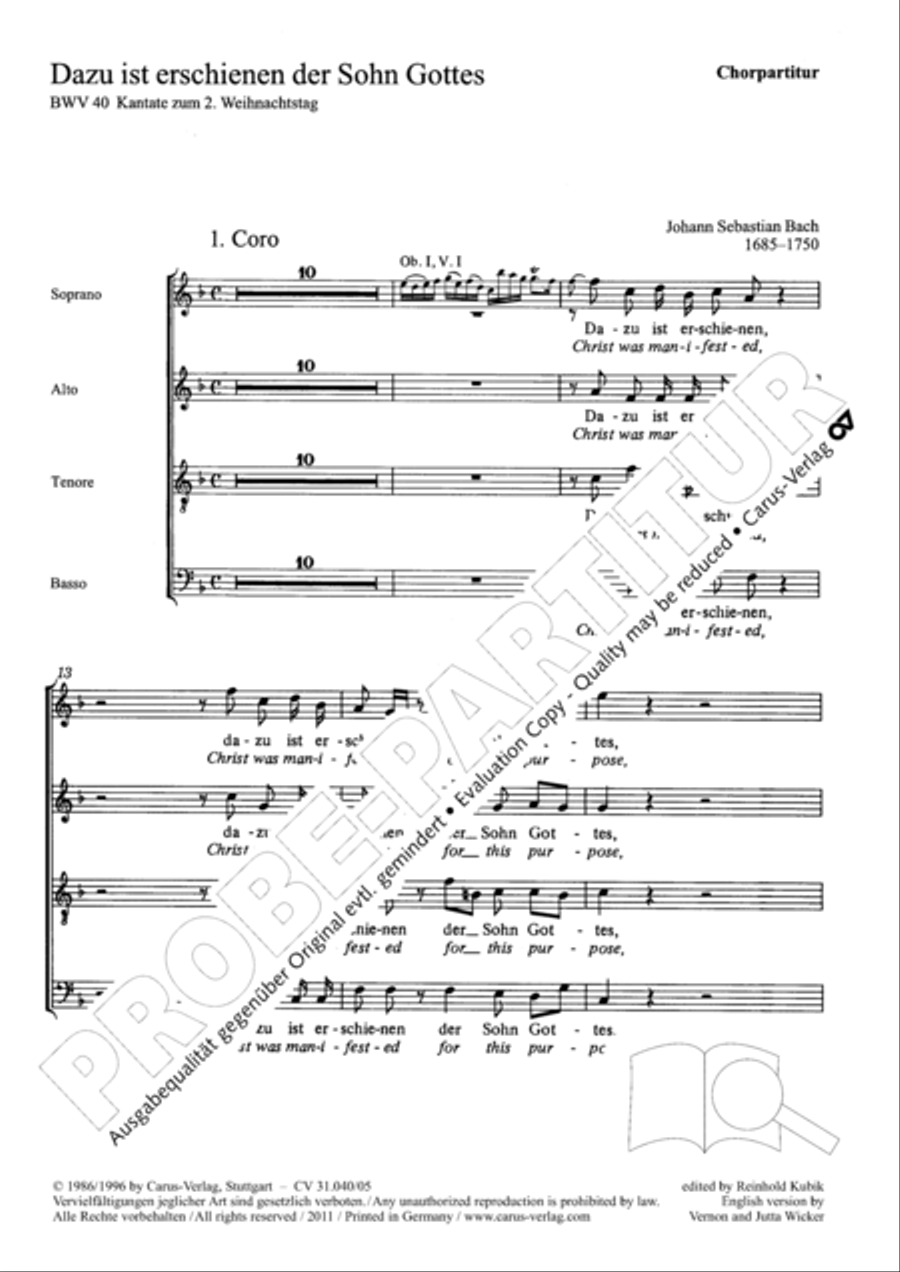 Christ was manifested for this purpose (Dazu ist erschienen der Sohn Gottes) ATB scores gallery preview page 2