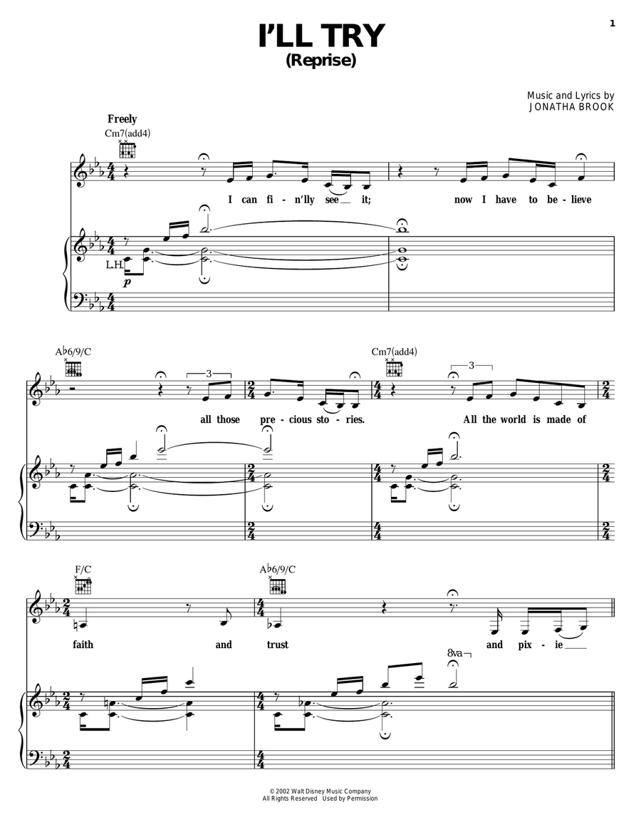I'll Try (Reprise) Piano, Vocal, Guitar scores gallery preview page 1