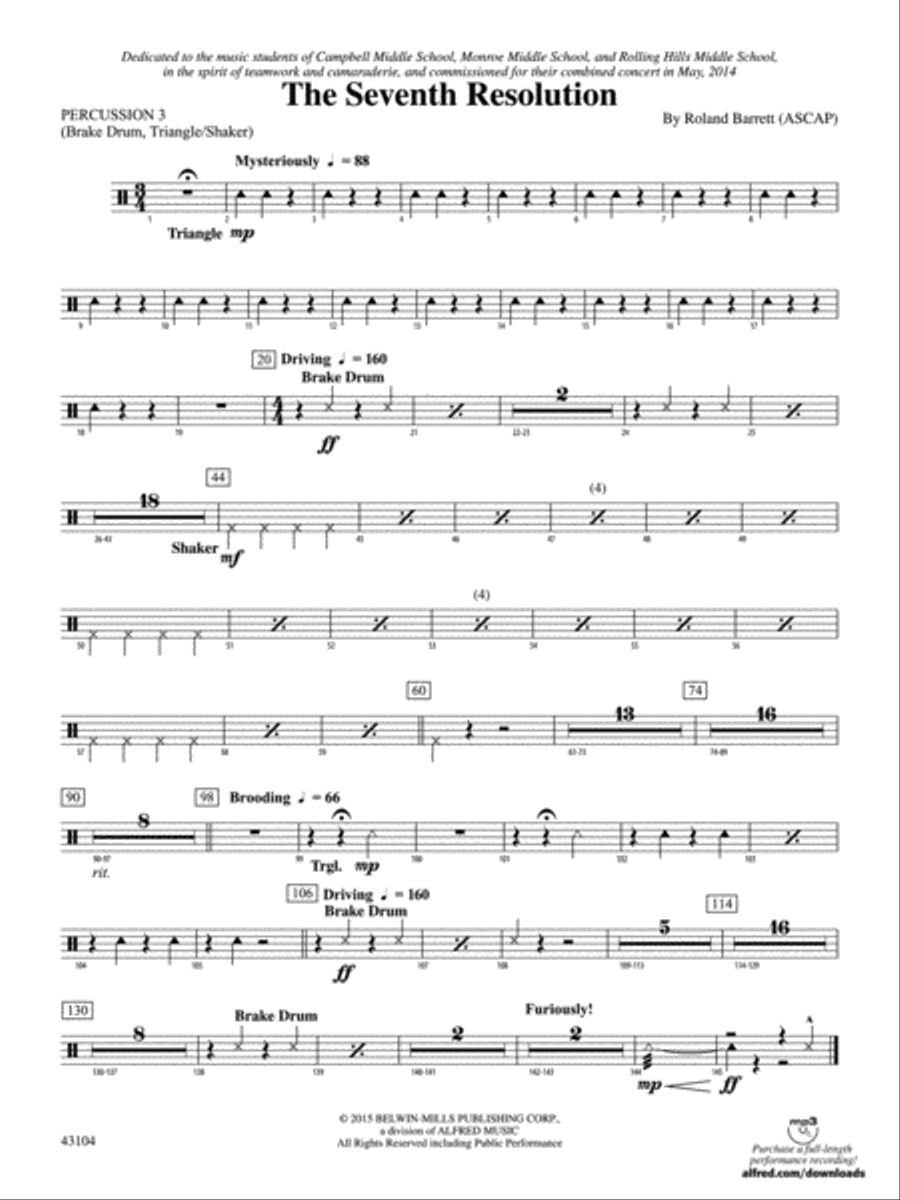 The Seventh Resolution: 3rd Percussion Concert Band scores gallery preview page 1