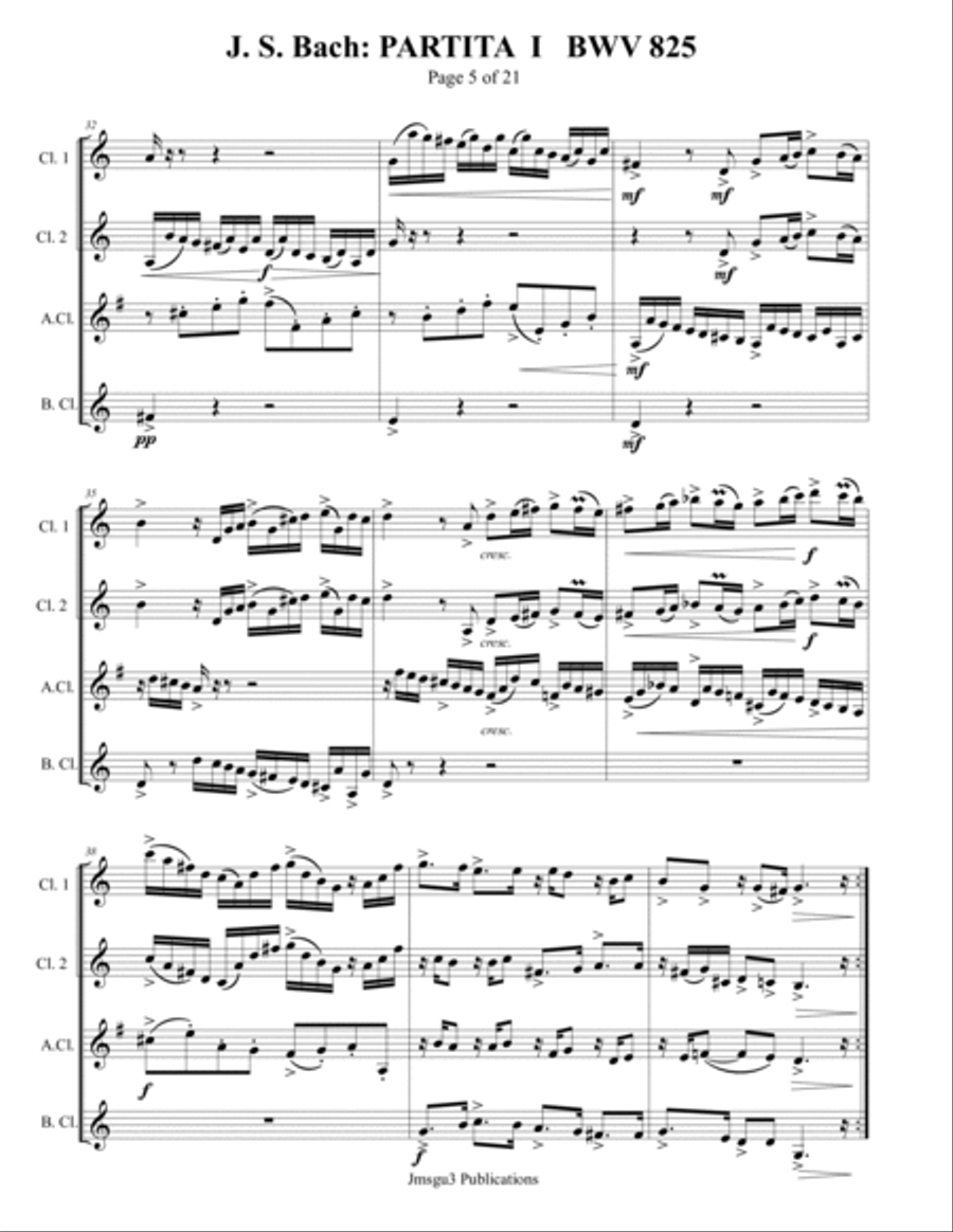 Bach: Partita No. 1 BWV 825 for Clarinet Quartet Clarinet Quartet scores gallery preview page 5
