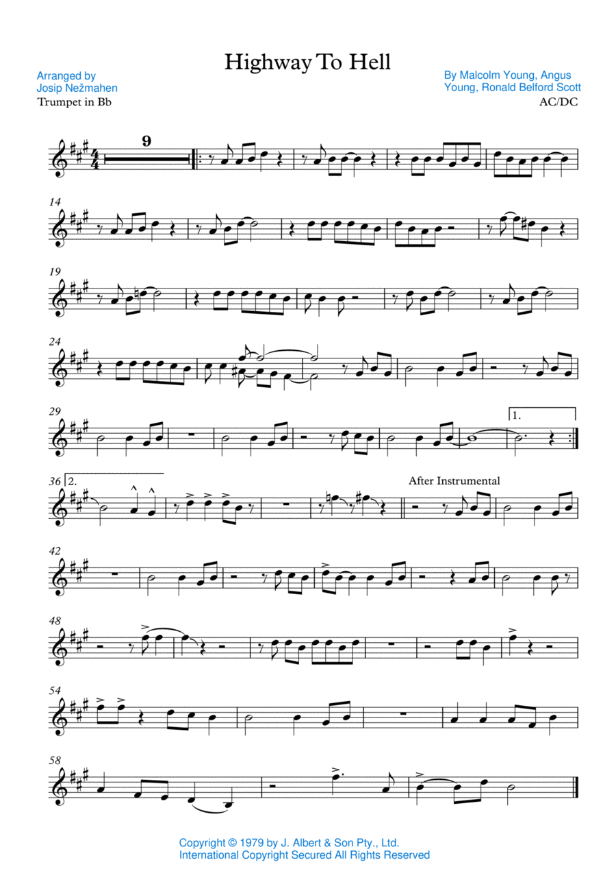 Highway To Hell B-Flat Trumpet scores gallery preview page 1