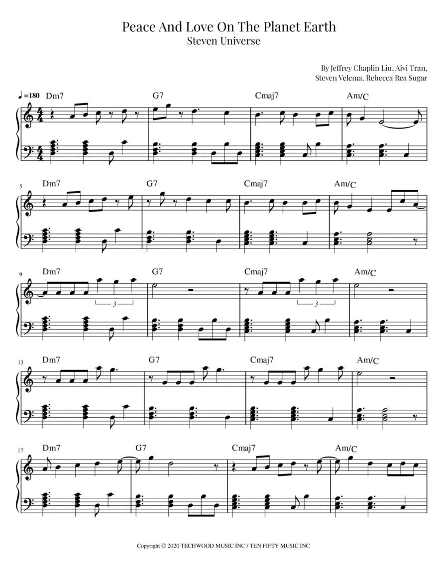 Peace And Love On The Planet Earth Easy Piano scores gallery preview page 1
