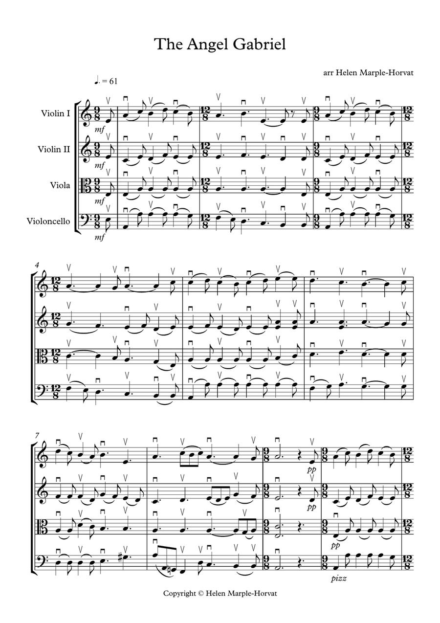 THE ANGEL GABRIEL for STRING QUARTET AND/OR STRING ORCHESTRA String Quartet scores gallery preview page 5