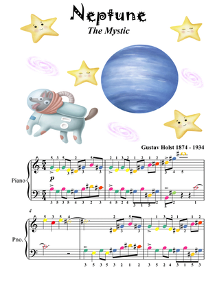 Book cover for Neptune the Mystic Easy Piano Sheet Music with Colored Notes