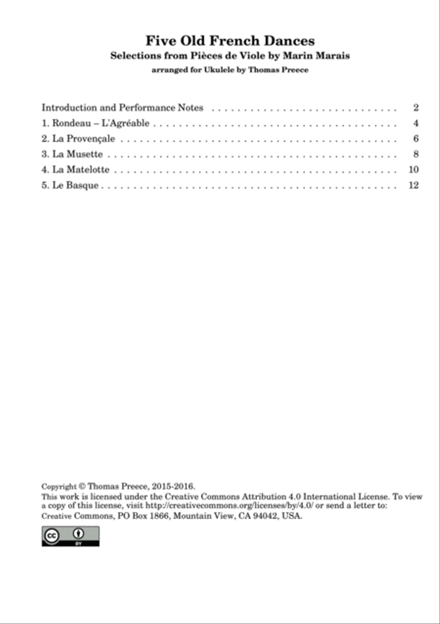 Five Old French Dances (Selections from Pièces de Viole by Marin Marais) arranged for ukulele by Th Ukulele scores gallery preview page 2