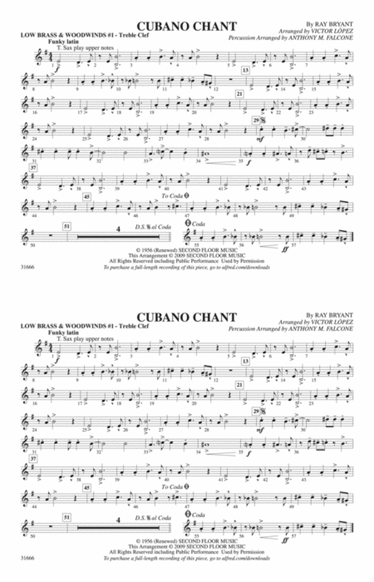 Cubano Chant: Low Brass & Woodwinds #1 - Treble Clef
