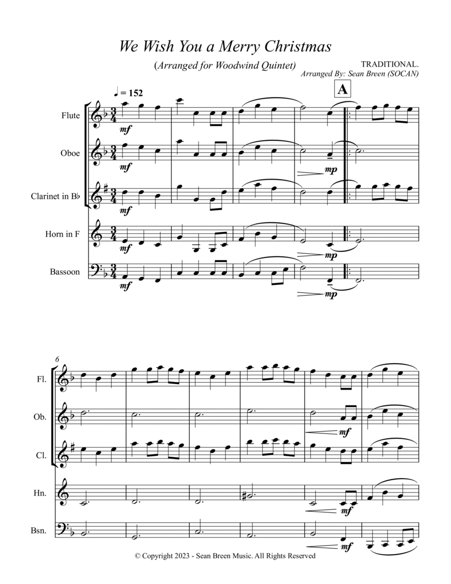 We Wish You a Merry Christmas - Woodwind Quintet Woodwind Quintet scores gallery preview page 1