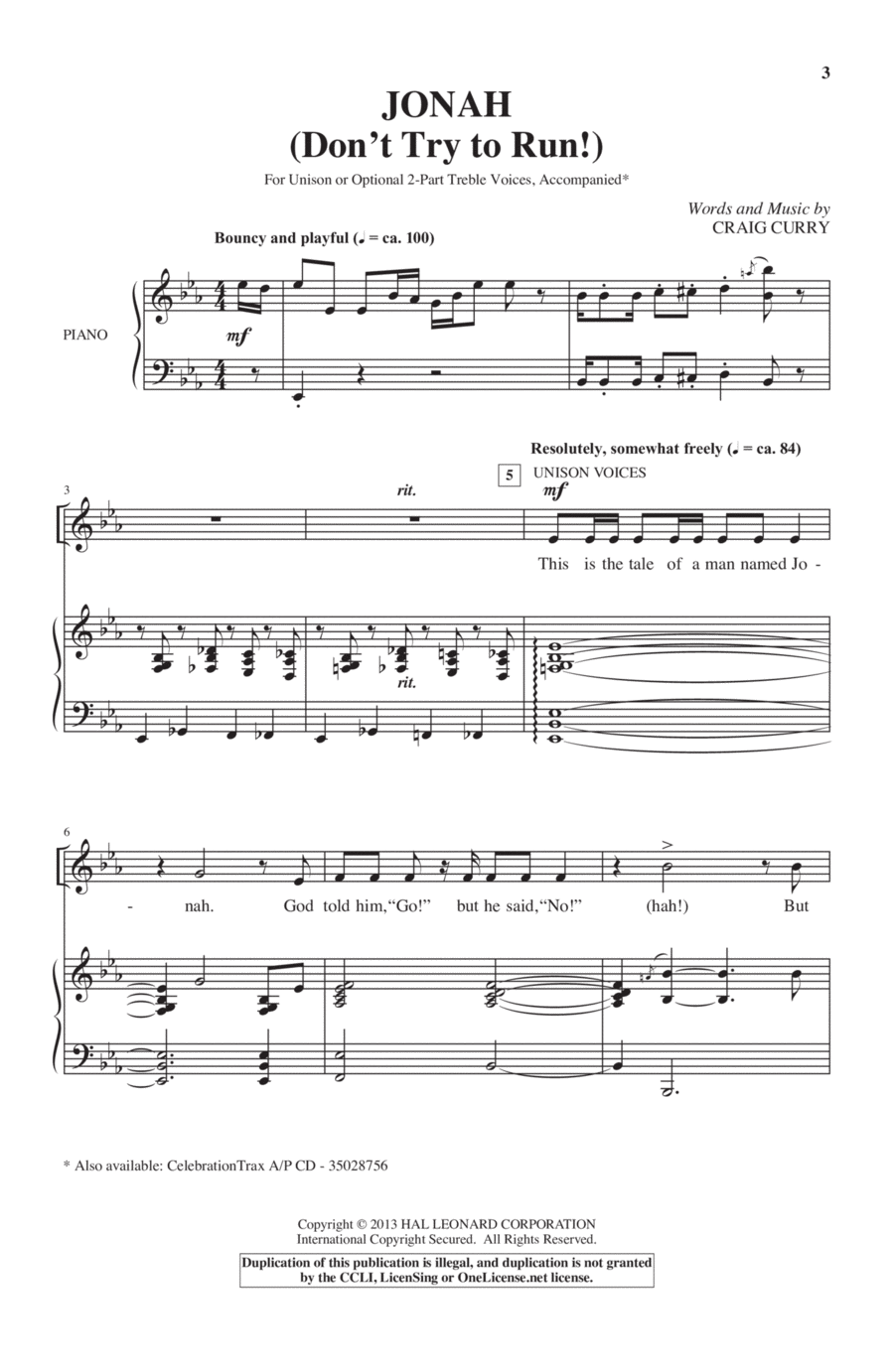 Jonah (Don't Try To Run!) Unison Choir scores gallery preview page 1