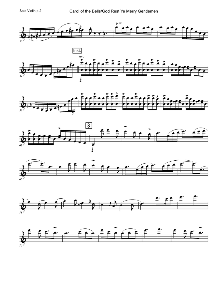 Carol of the Bells / God Rest Ye Merry Gentlemen - Violin and Accompaniment Track Violin Solo scores gallery preview page 2