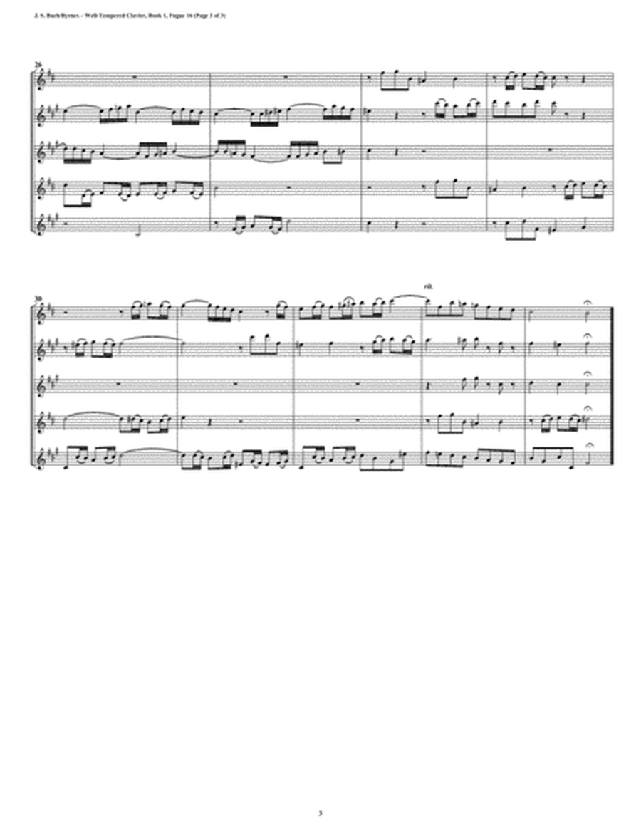 Fugue 16 from Well-Tempered Clavier, Book 1 (Saxophone Quintet) image number null