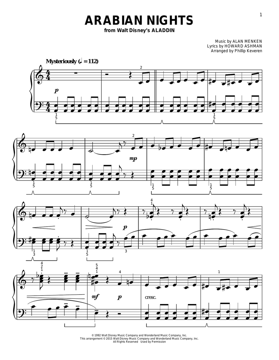 Arabian Nights [Classical version] (from Aladdin) (arr. Phillip Keveren) Easy Piano scores gallery preview page 1