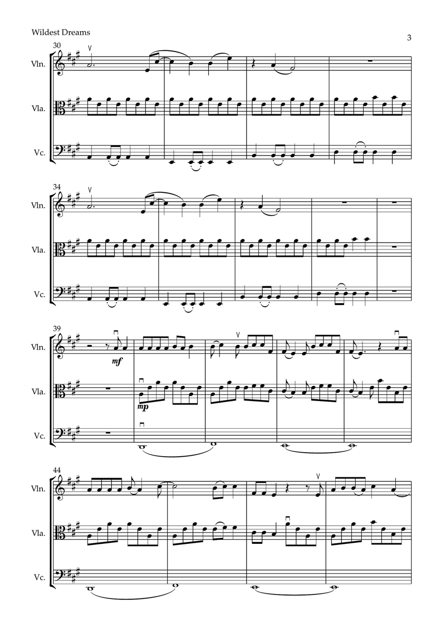 Wildest Dreams String Trio scores gallery preview page 3