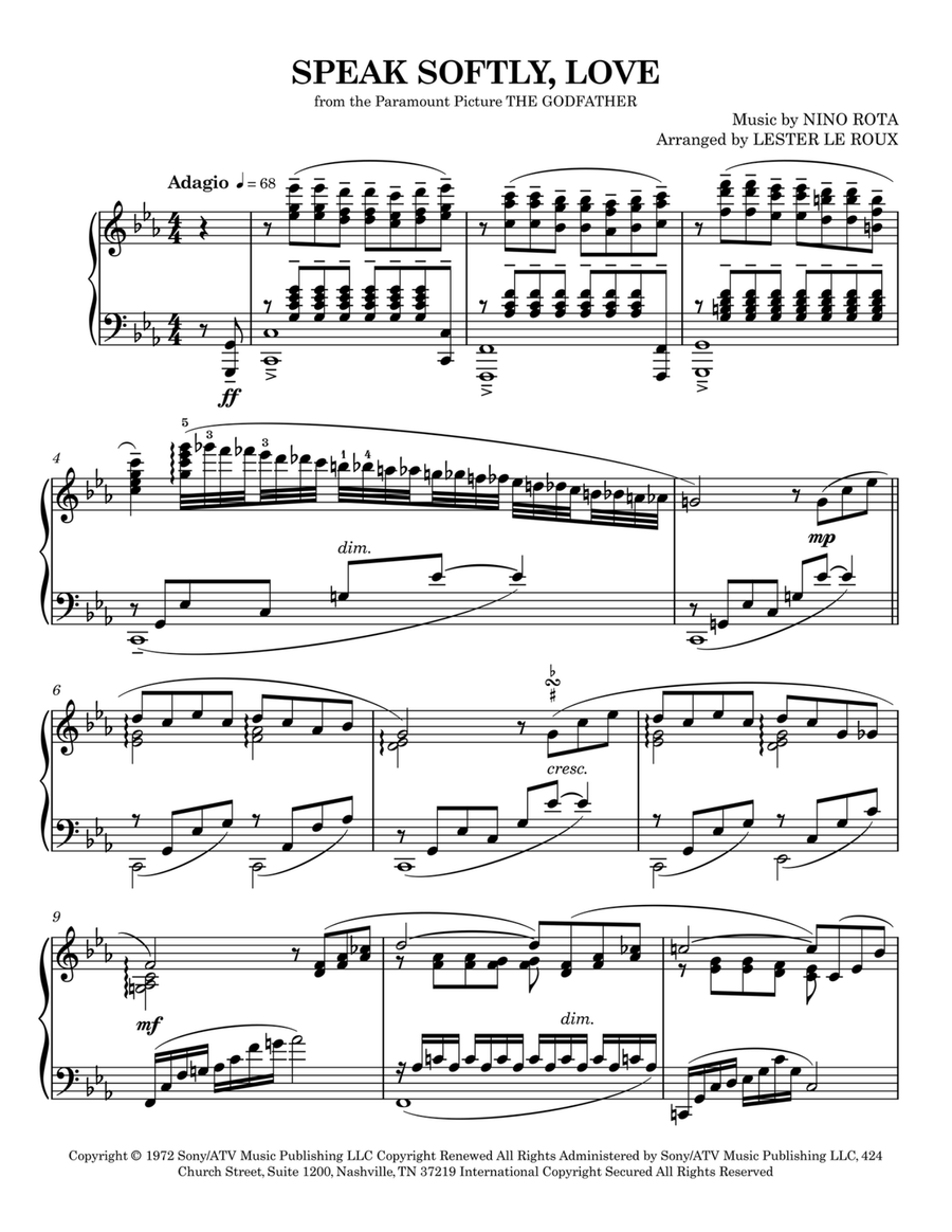 Speak Softly, Love (Love Theme) Piano Solo scores gallery preview page 2