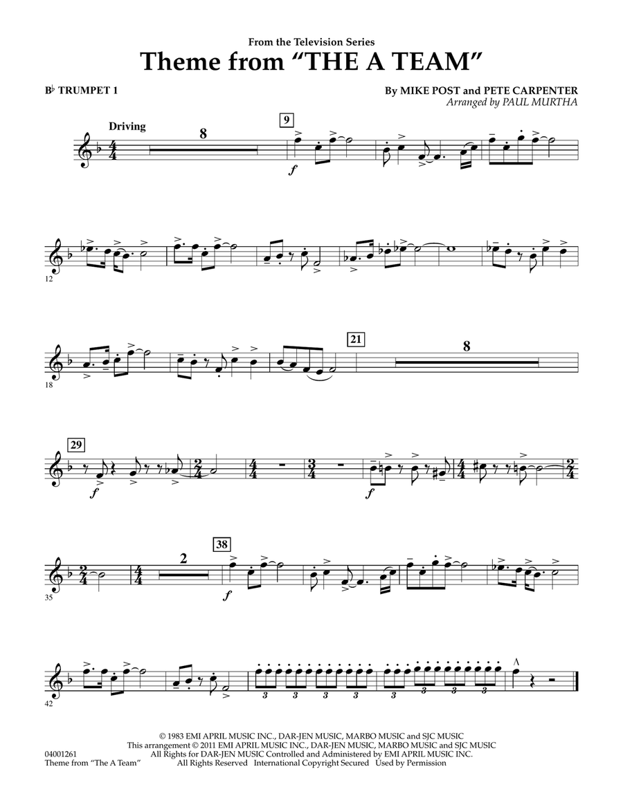 Theme from The A-Team - Bb Trumpet 1 Concert Band scores gallery preview page 1