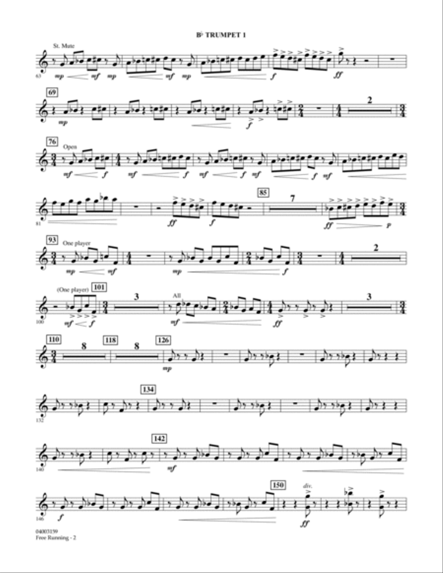 Free Running - Bb Trumpet 1 Concert Band scores gallery preview page 2