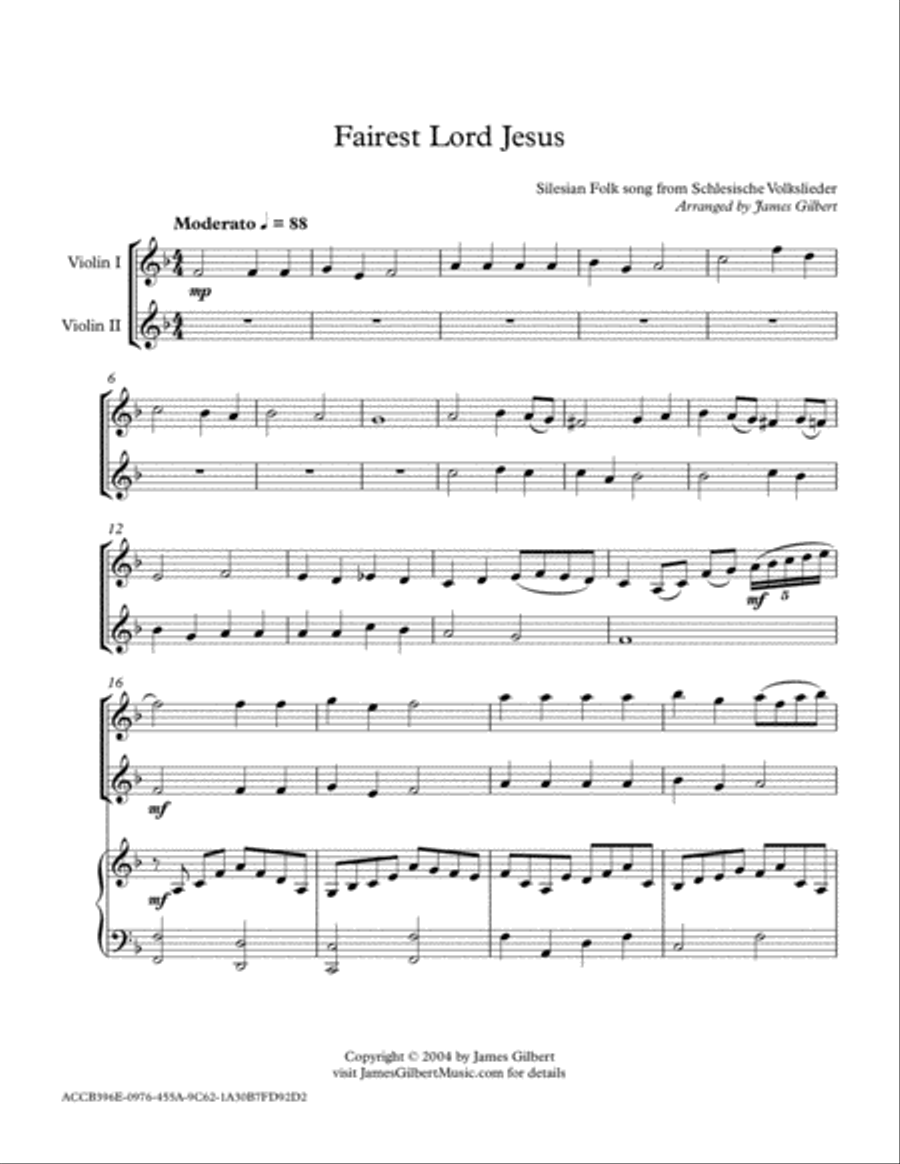 Fairest Lord Jesus String Duet scores gallery preview page 1
