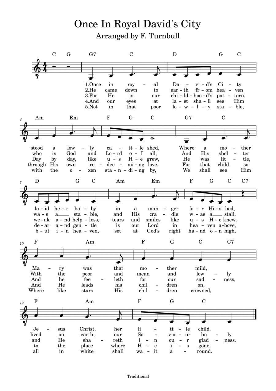 Once In Royal David's City Piano, Vocal, Guitar scores gallery preview page 1