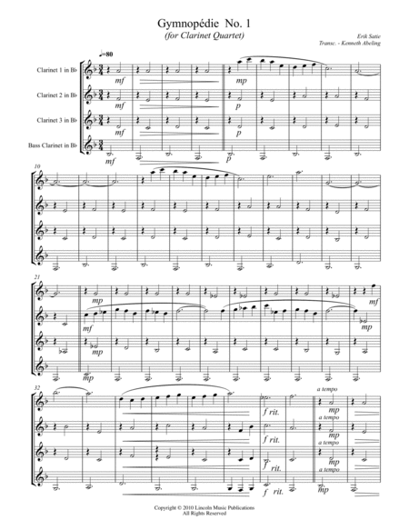 Satie – Gymnopedies No. 1-3 (for Clarinet Quartet) image number null