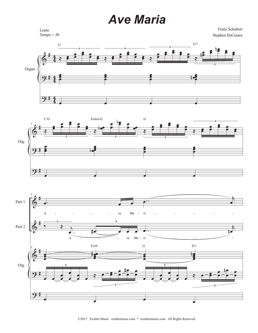 Ave Maria (Portuguese Lyrics - for 2-part choir - Low Key - Organ Accompaniment) 2-Part scores gallery preview page 2