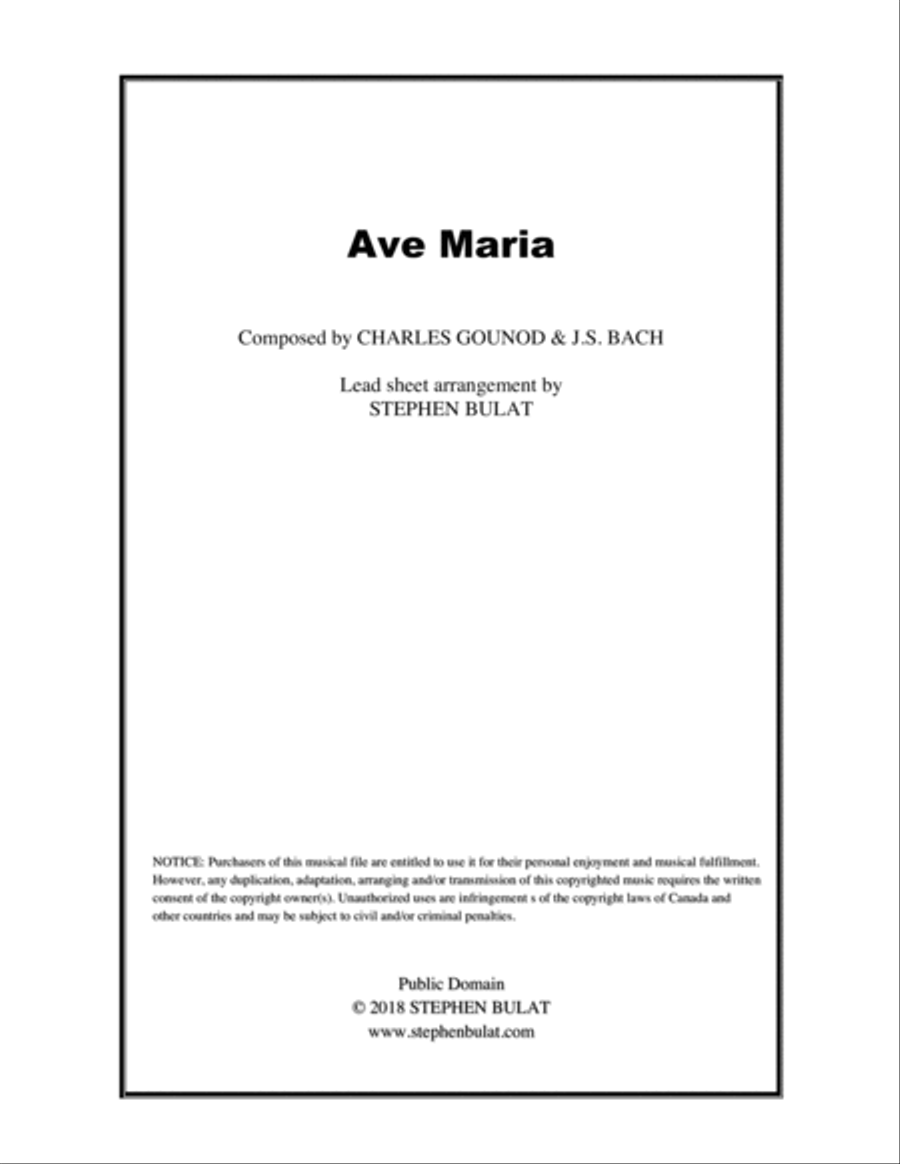 Ave Maria (Bach/Gounod) - Lead sheet (key of F) Piano, Vocal, Guitar scores gallery preview page 1