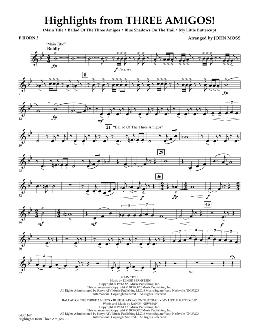 Highlights from Three Amigos! - F Horn 2 Concert Band scores gallery preview page 1
