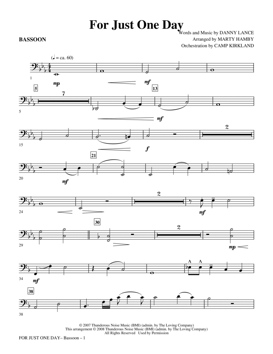 For Just One Day - Bassoon Choir scores gallery preview page 1