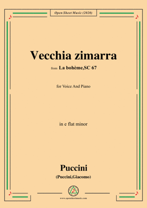 Book cover for Puccini-Vecchia zimarra,in e flat minor,for Voice and Piano