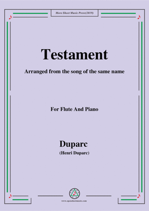 Book cover for Duparc-Testament,for Flute and Piano