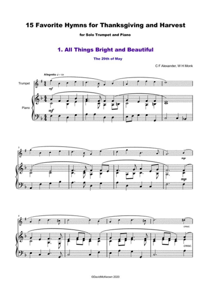 15 Favourite Hymns for Thanksgiving and Harvest for Trumpet and Piano