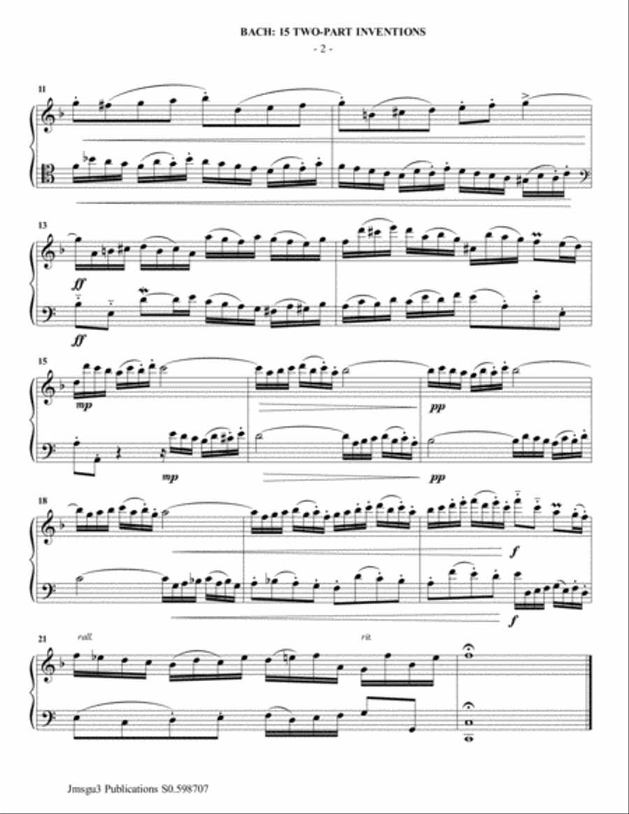 Bach: 15 Two-Part Inventions for Alto Flute & Cello Flute scores gallery preview page 2