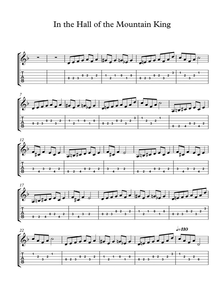In the Hall of the Mountain King for Guitar with TAB Classical Guitar scores gallery preview page 1