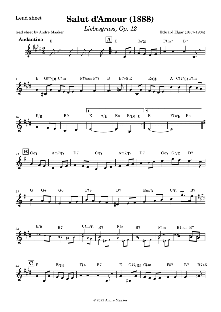 Edward Elgar - Salut d'Amour (Liebesgruss) - lead sheet Piano scores gallery preview page 1