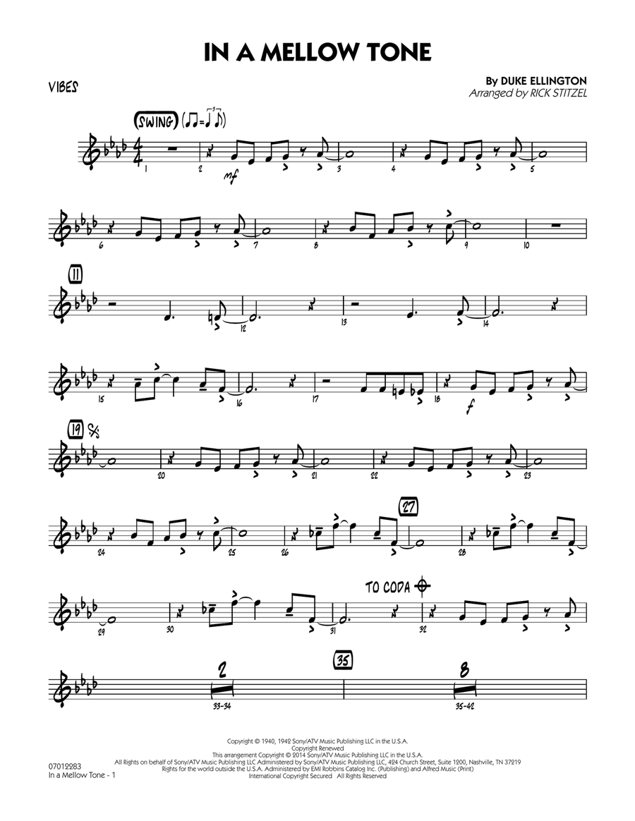 In a Mellow Tone - Vibes In a Mellow Tone - Vibes Jazz Ensemble scores gallery preview page 1