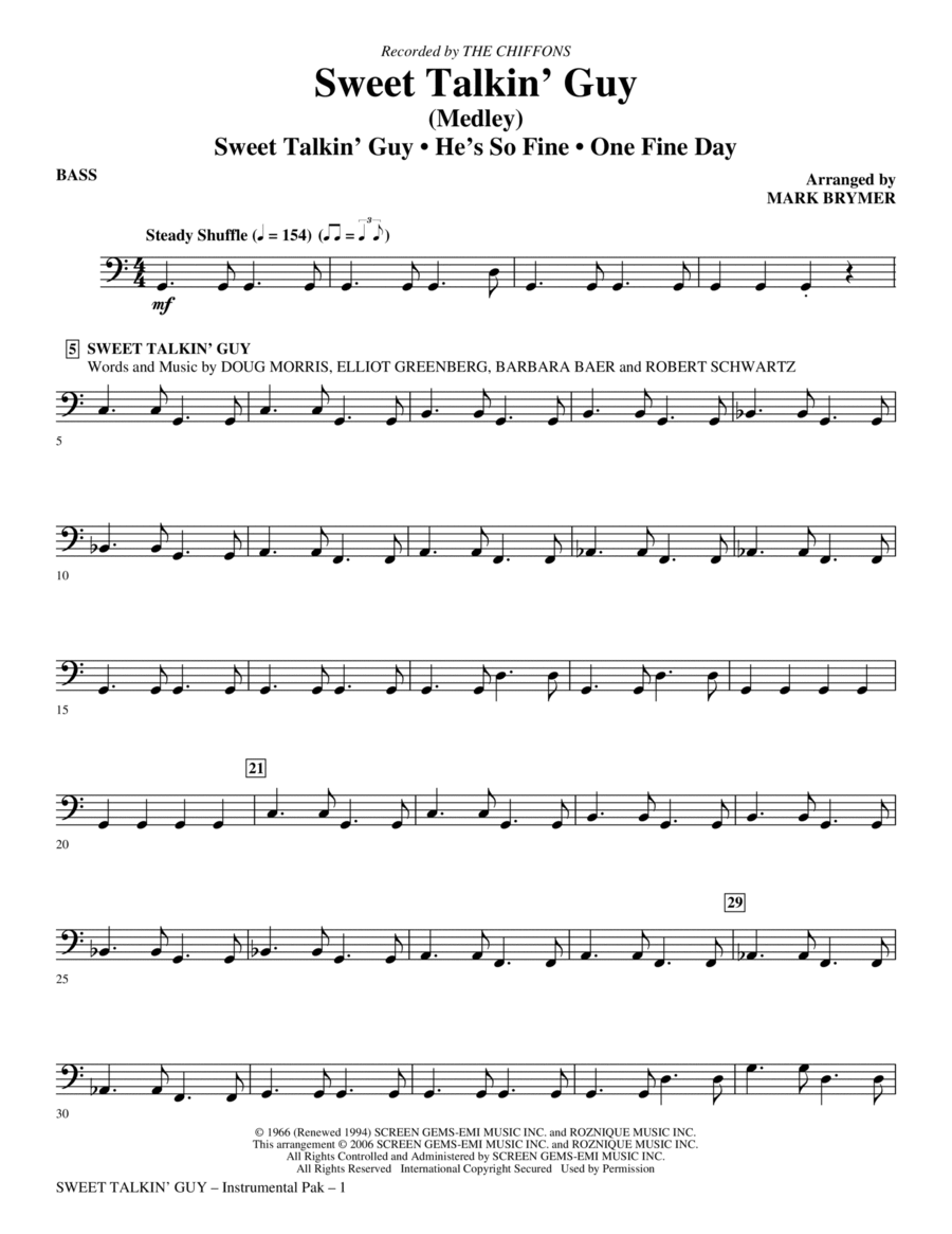 Sweet Talkin' Guy - Music Of The Chiffons (Medley) - Bass Choir scores gallery preview page 1