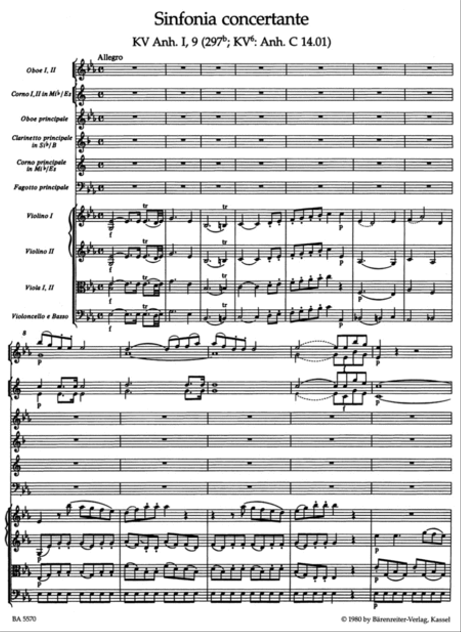 Sinfonia concertante for Oboe, Clarinet, Horn, Bassoon and Orchestra E flat major, KV Anh. I,9 (297b) Orchestra scores gallery preview page 2