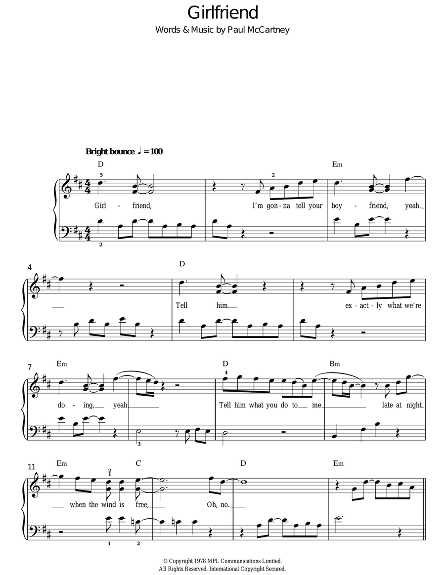 Girlfriend Easy Piano scores gallery preview page 1