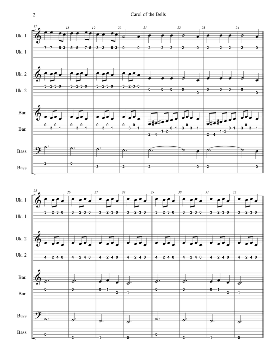 Carol of the Bells Carol of the Bells Ukulele scores gallery preview page 2